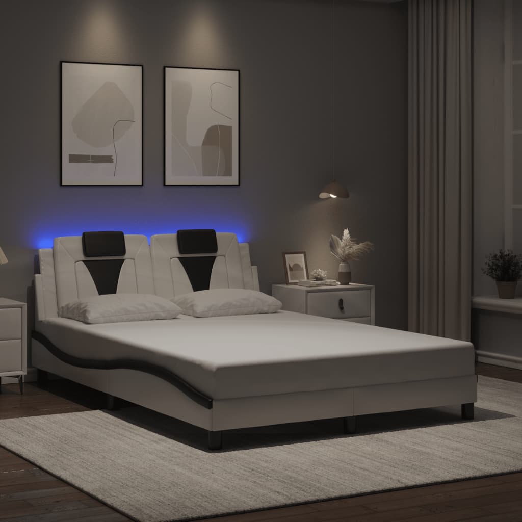 Bedframe met LED-verlichting kunstleer wit en zwart 140x200 cm is nu te koop bij PeponiXL, paradijselijk wonen!