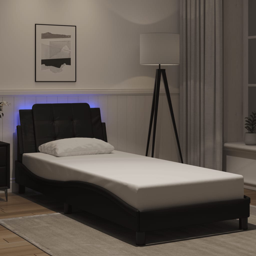 Bedframe met LED-verlichting kunstleer zwart 100x200 cm is nu te koop bij PeponiXL, paradijselijk wonen!