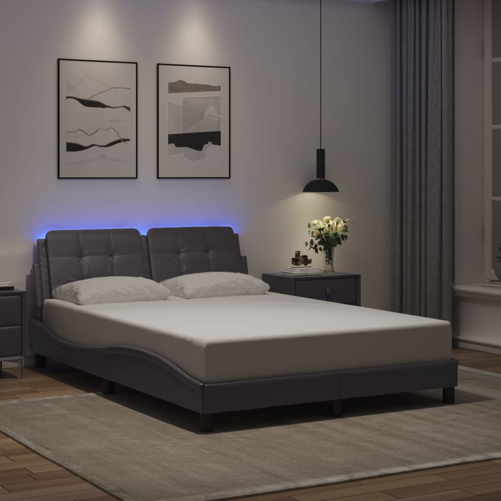 Bedframe met LED zonder matras "Zadar" grijs 140x190 cm is nu te koop bij PeponiXL, paradijselijk wonen!