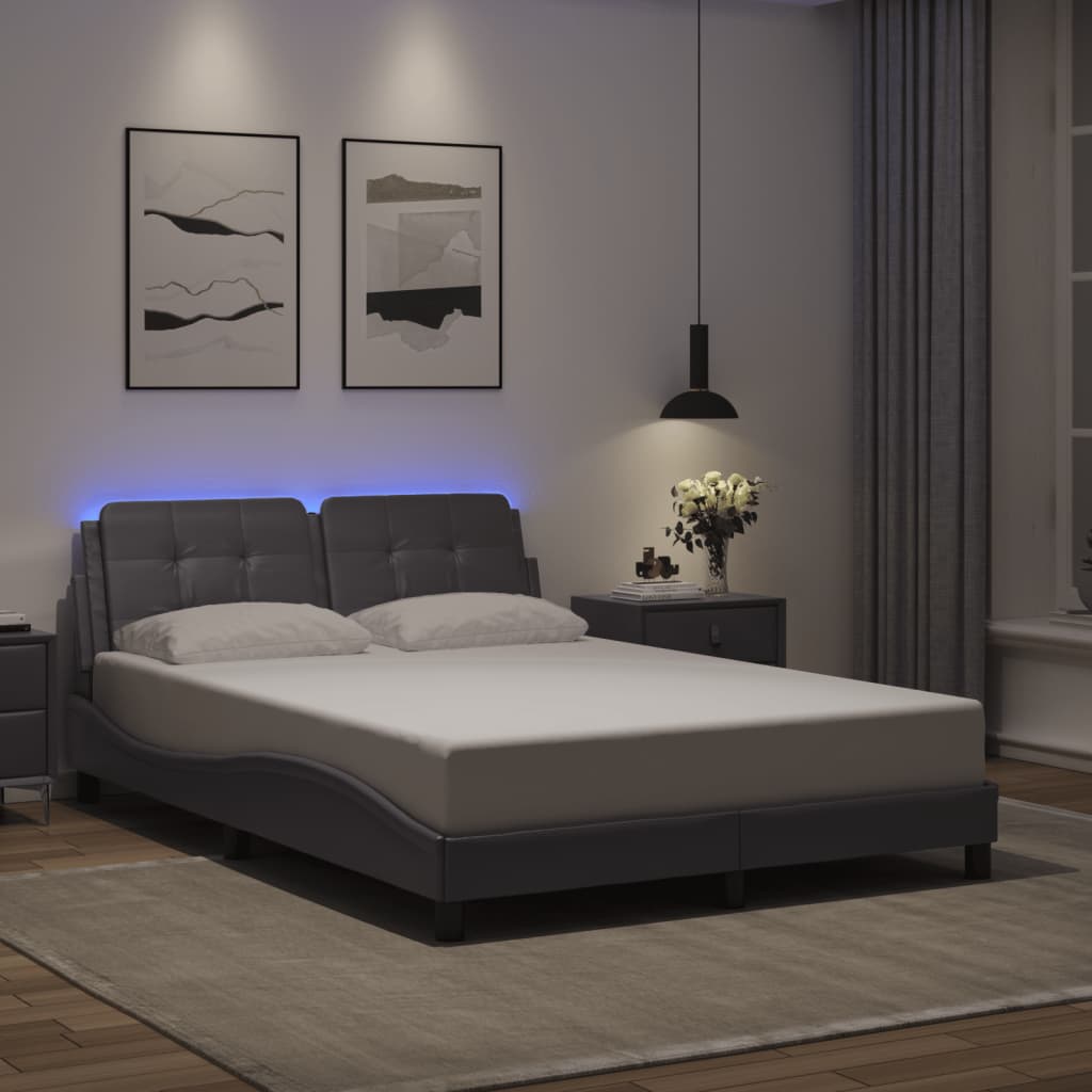 Bedframe met LED-verlichting kunstleer grijs 140x200 cm is nu te koop bij PeponiXL, paradijselijk wonen!