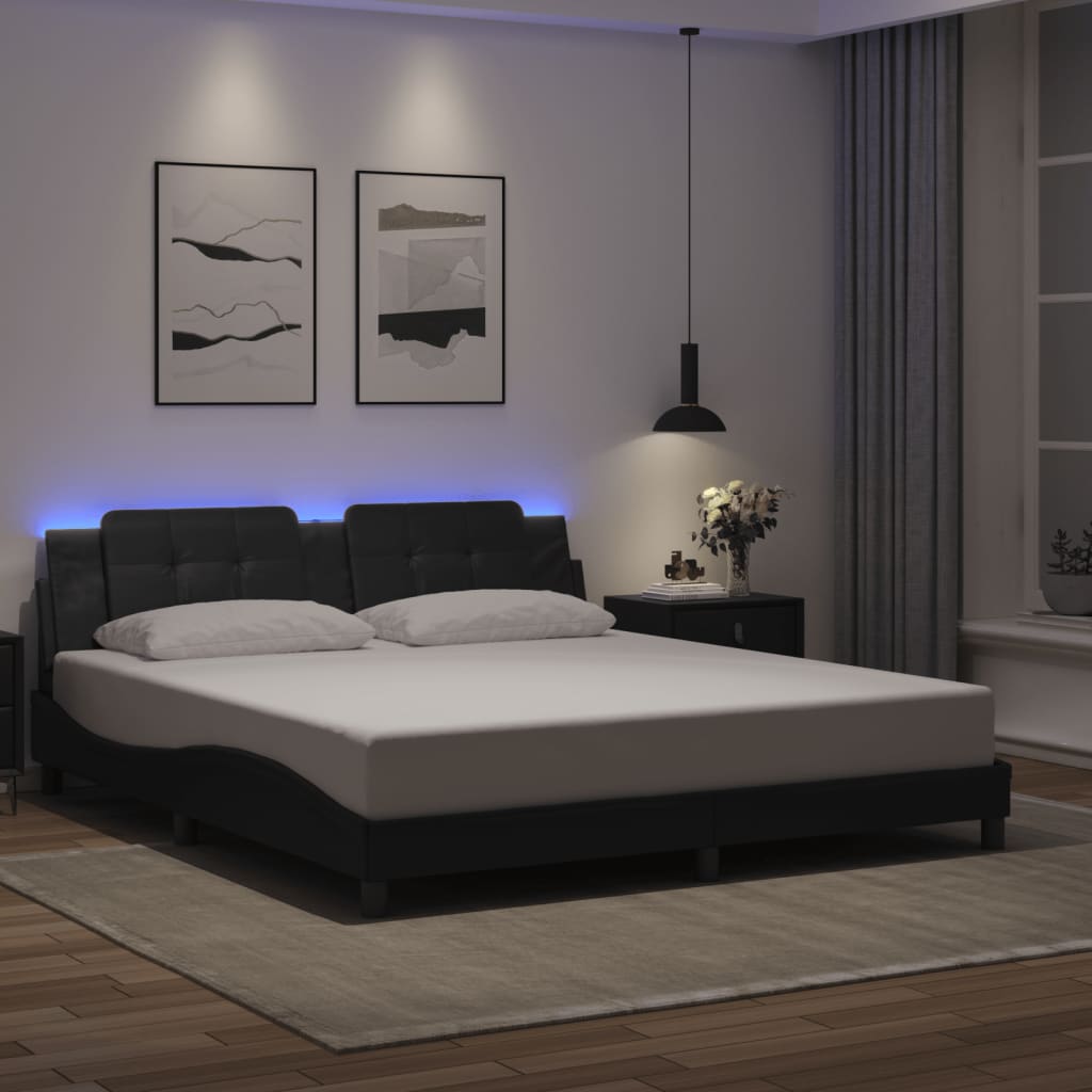 Bedframe met LED-verlichting kunstleer zwart 180x200 cm is nu te koop bij PeponiXL, paradijselijk wonen!