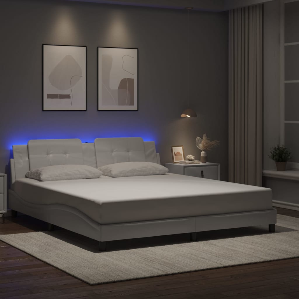 Bedframe met LED-verlichting kunstleer wit 180x200 cm is nu te koop bij PeponiXL, paradijselijk wonen!