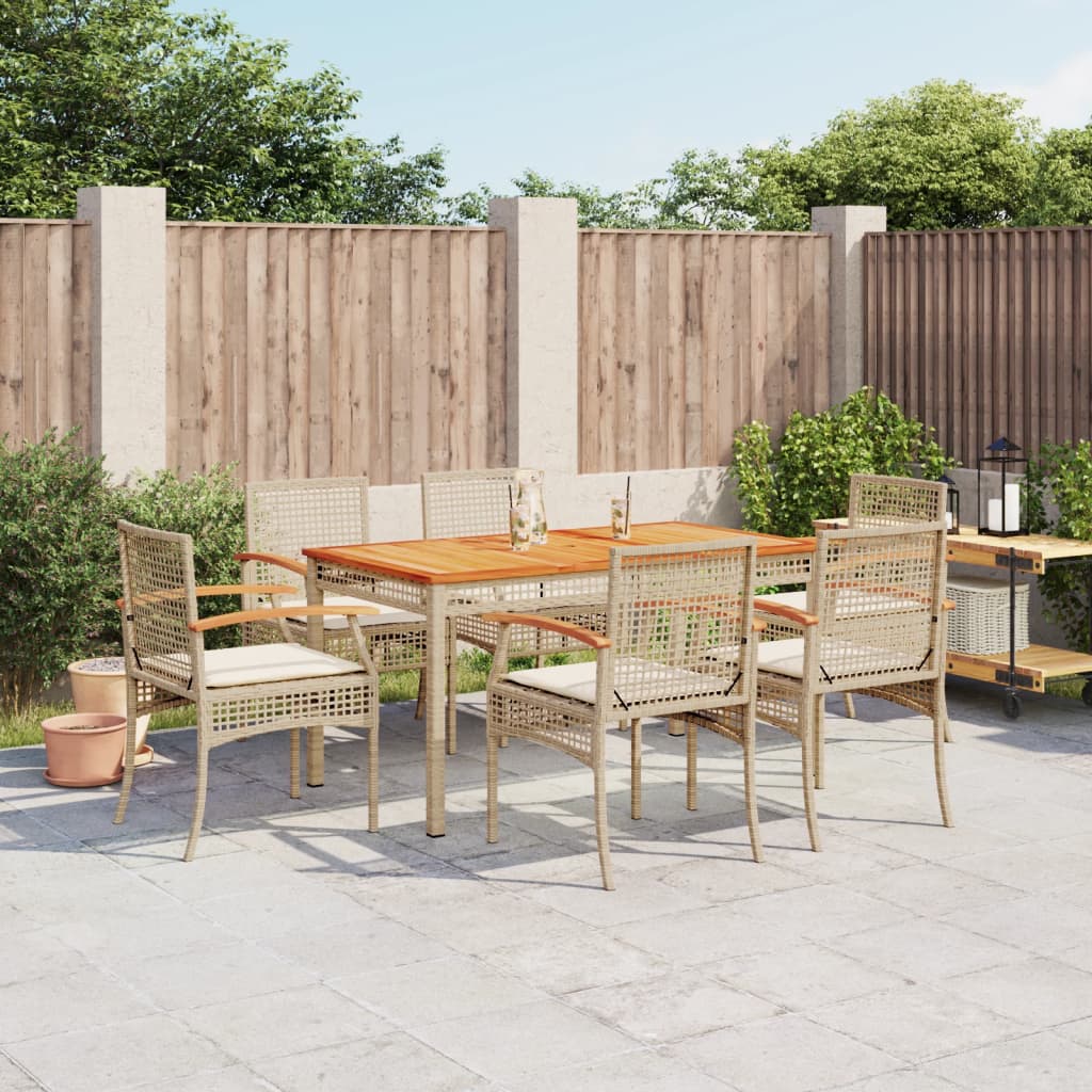 7-delige Tuinset met kussens poly rattan beige is nu te koop bij PeponiXL, paradijselijk wonen!