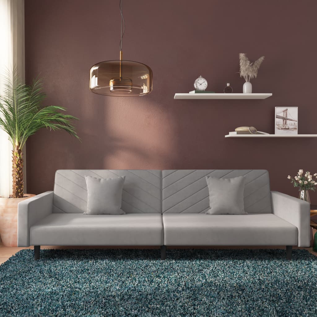 Slaapbank 2-zits met 2 kussens fluweel lichtgrijs is nu te koop bij PeponiXL, paradijselijk wonen!
