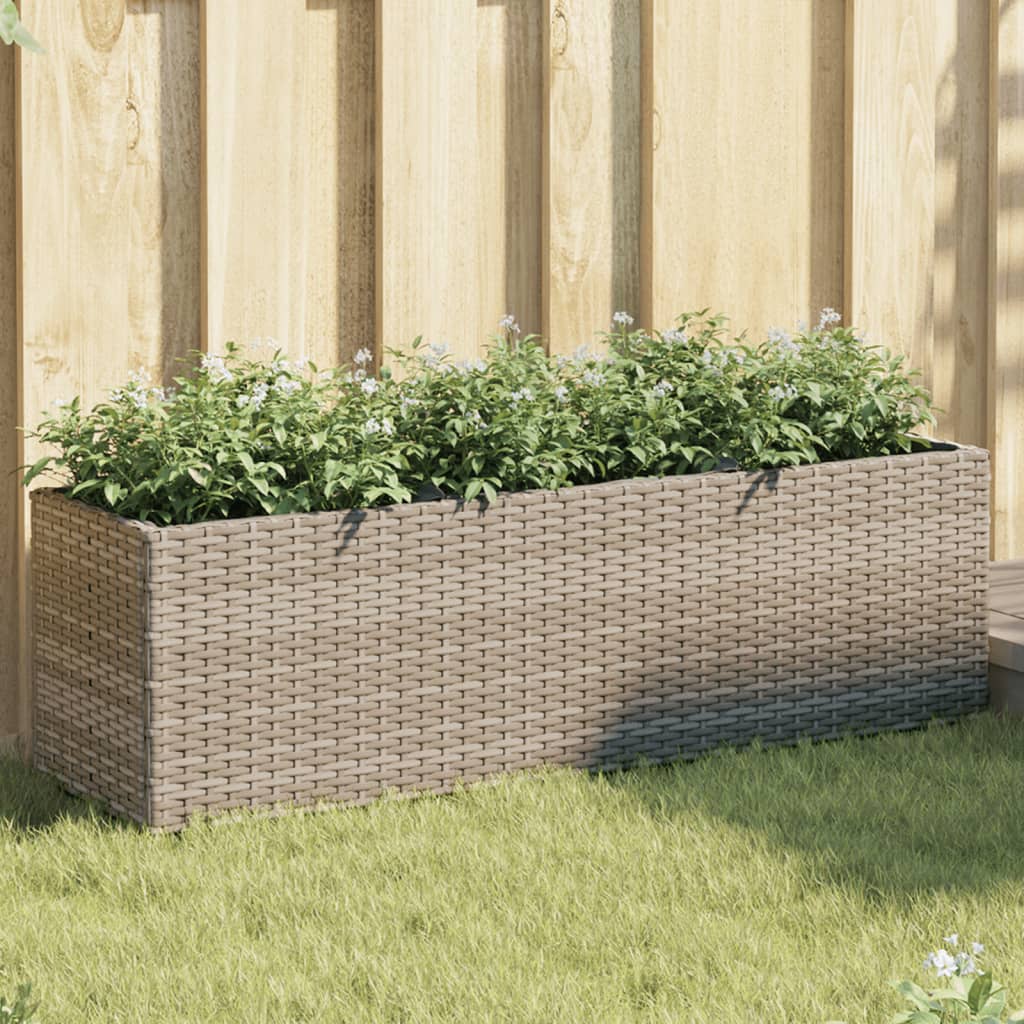 Plantenbak met 3 potten 105x30x32 cm poly rattan grijs is nu te koop bij PeponiXL, paradijselijk wonen!