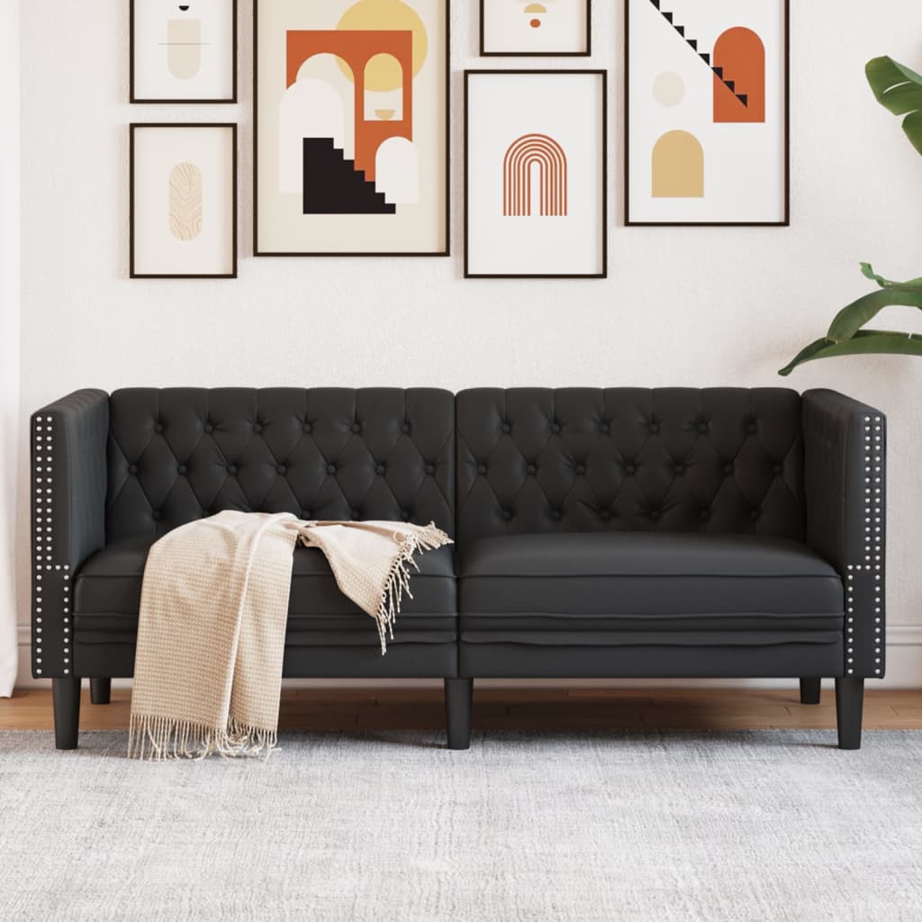 Tweezitsbank Chesterfield-stijl kunstleer zwart is nu te koop bij PeponiXL, paradijselijk wonen!