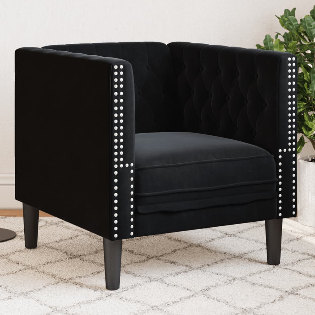Fauteuil Chesterfield-stijl fluweel zwart is nu te koop bij PeponiXL, paradijselijk wonen!