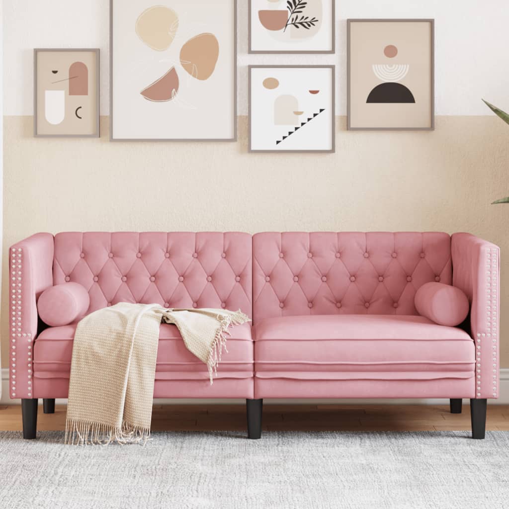 Tweezitsbank Chesterfield-stijl en bolsters fluweel roze is nu te koop bij PeponiXL, paradijselijk wonen!