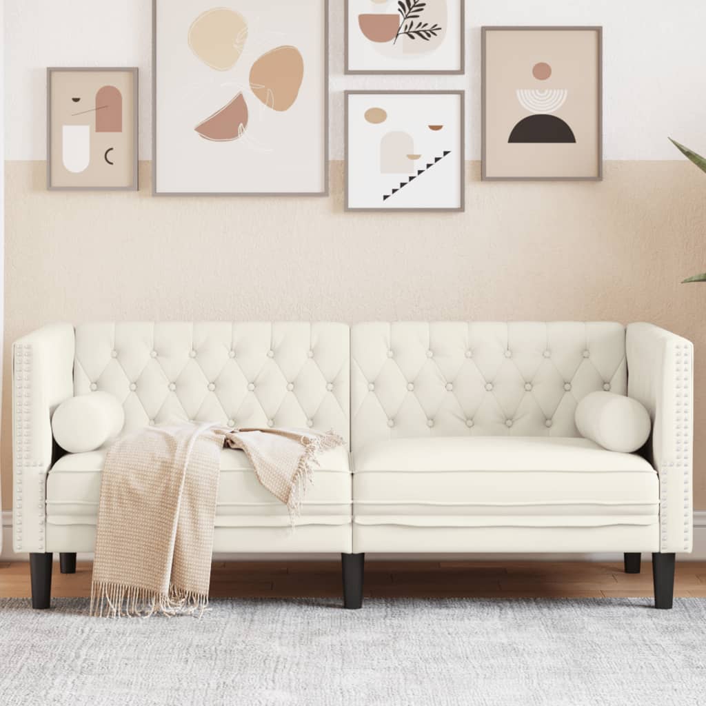 Tweezitsbank Chesterfield-stijl en bolsters fluweel crèmekleur is nu te koop bij PeponiXL, paradijselijk wonen!