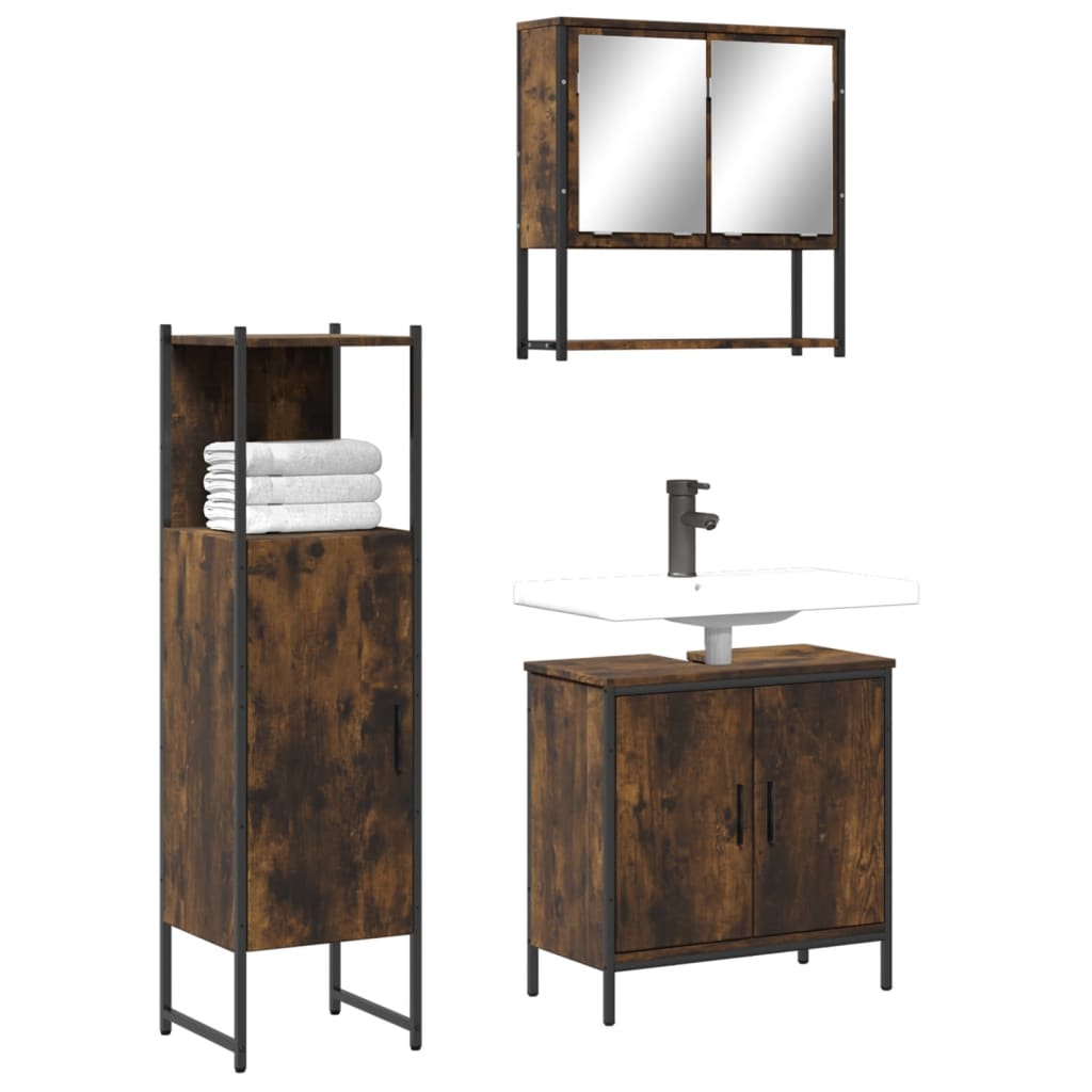 3-delige Badkamermeubelset bewerkt hout gerookt eikenkleurig is nu te koop bij PeponiXL, paradijselijk wonen!