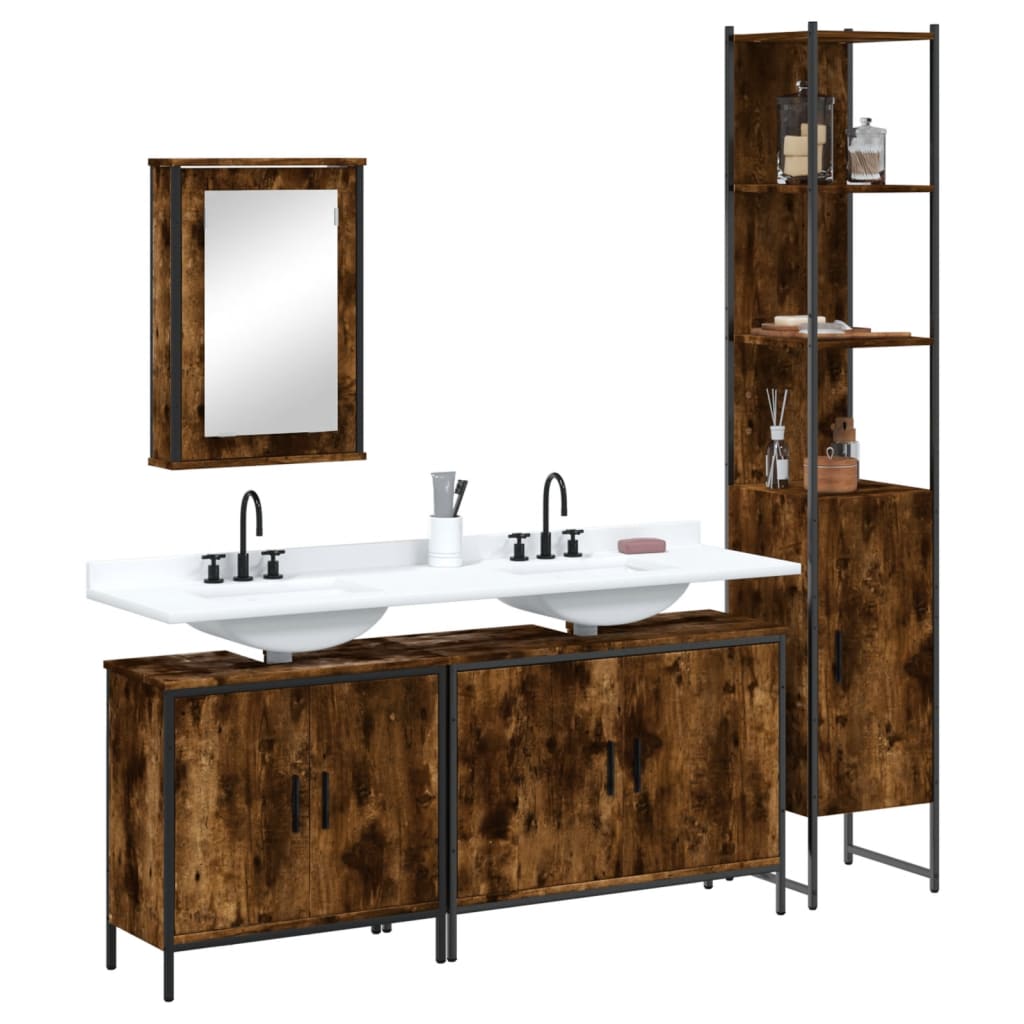 4-delige Badkamermeubelset bewerkt hout gerookt eikenkleurig is nu te koop bij PeponiXL, paradijselijk wonen!