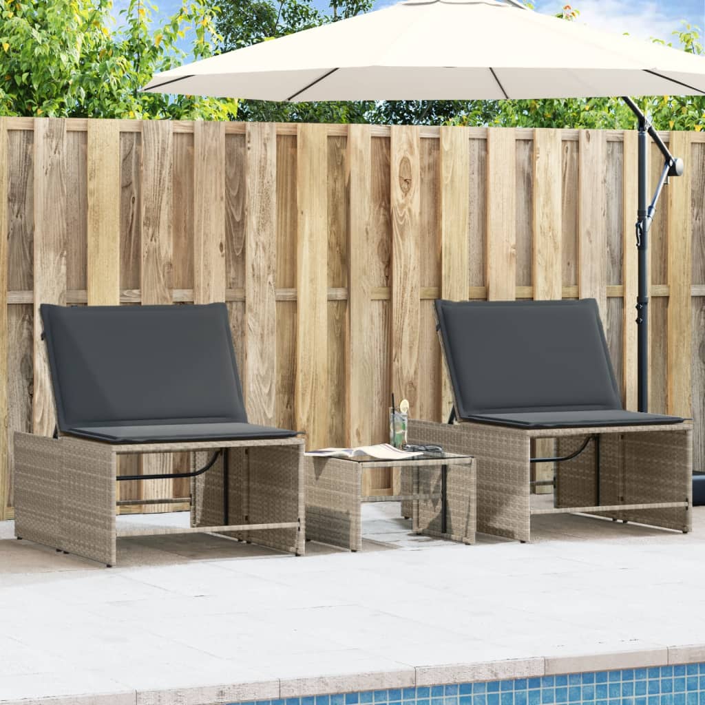 Ligstoelen 2 st met tafel lichtgrijs poly rattan is nu te koop bij PeponiXL, paradijselijk wonen!