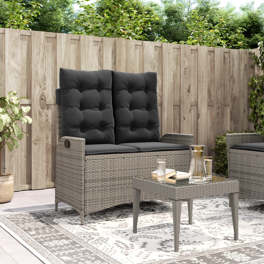 Tuinbankje verstelbaar met kussens poly rattan grijs is nu te koop bij PeponiXL, paradijselijk wonen!