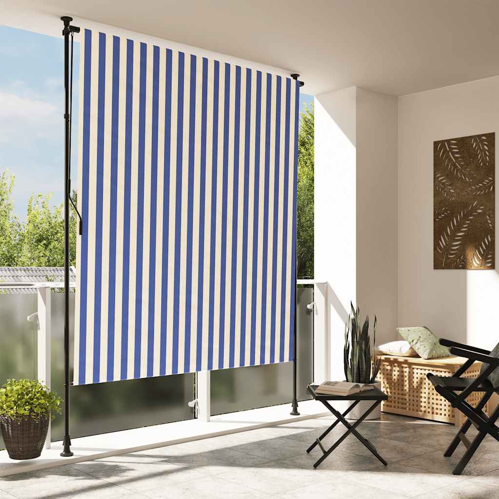 Rolgordijn voor buiten 150x270 cm stof en staal blauw en wit is nu te koop bij PeponiXL, paradijselijk wonen!