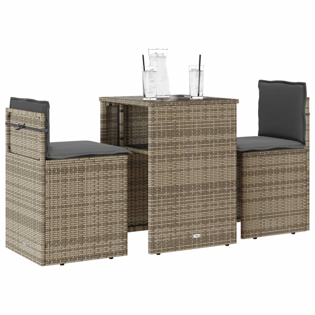 3-delige Bistroset met kussens poly rattan beige is nu te koop bij PeponiXL, paradijselijk wonen!