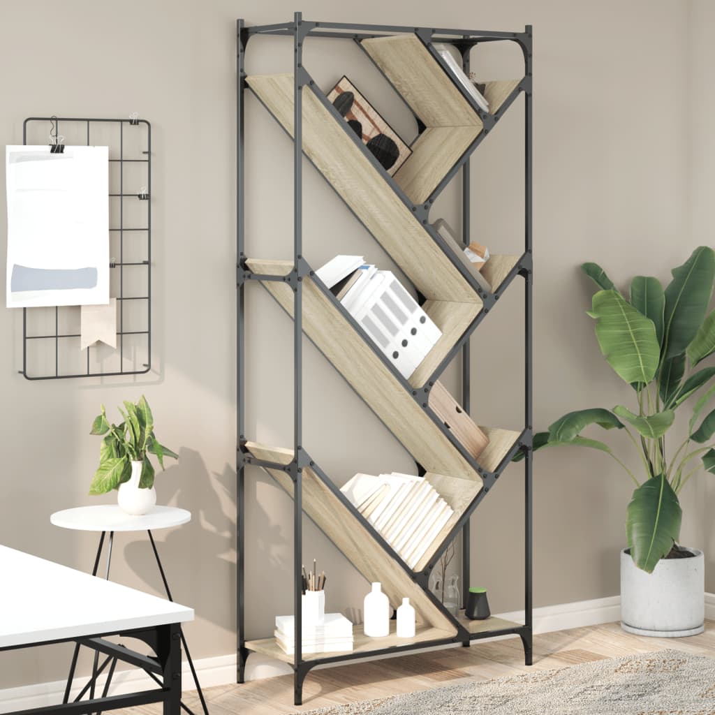 Boekenkast 79x30x180 cm bewerkt hout en metaal sonoma eiken is nu te koop bij PeponiXL, paradijselijk wonen!