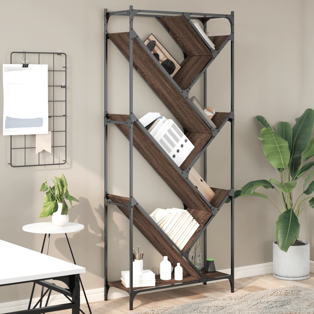 Boekenkast 79x30x180 cm bewerkt hout en metaal bruin eiken is nu te koop bij PeponiXL, paradijselijk wonen!