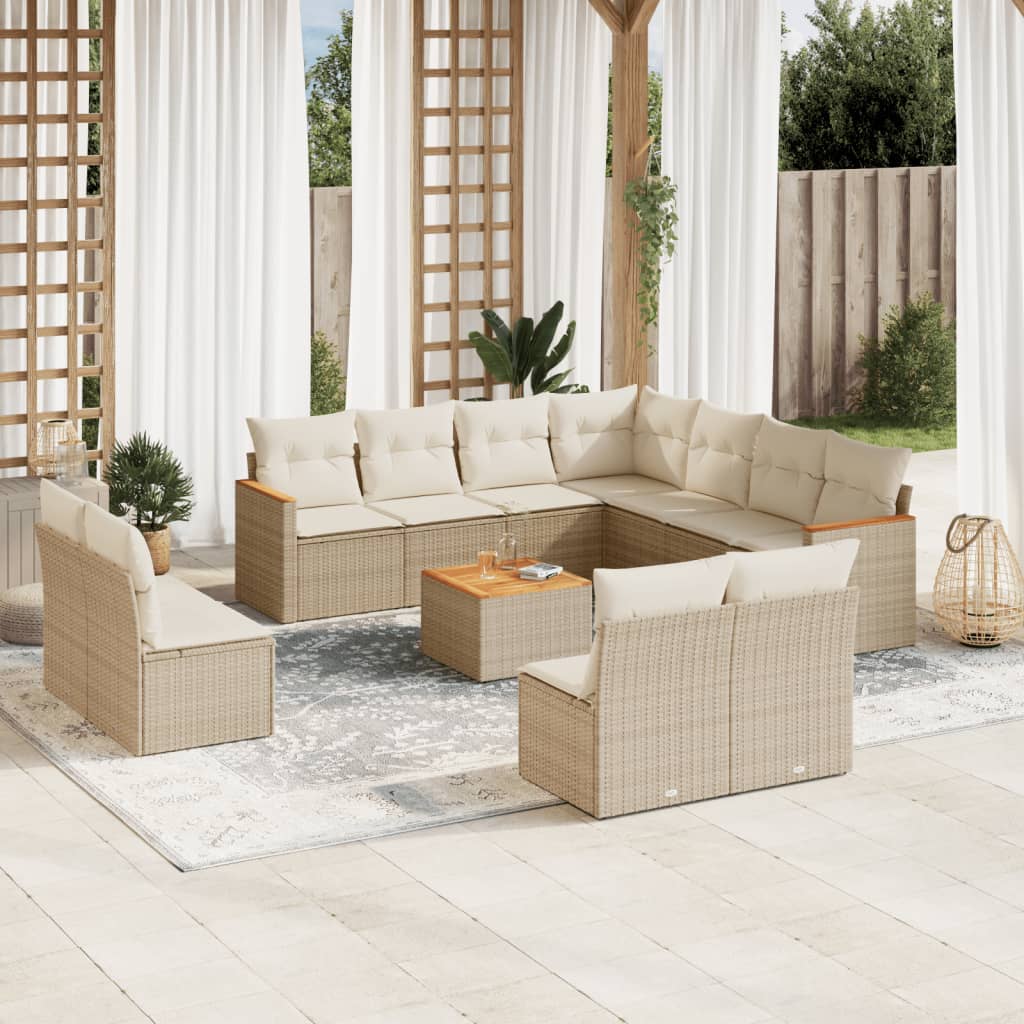 12-delige Loungeset met kussens poly rattan beige is nu te koop bij PeponiXL, paradijselijk wonen!