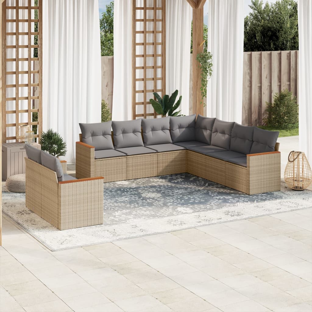 9-delige Loungeset met kussens poly rattan gemengd beige is nu te koop bij PeponiXL, paradijselijk wonen!