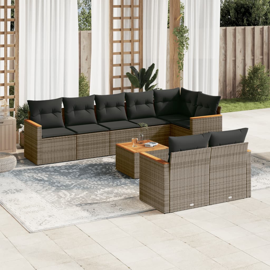 9-delige Loungeset met kussens poly rattan grijs is nu te koop bij PeponiXL, paradijselijk wonen!