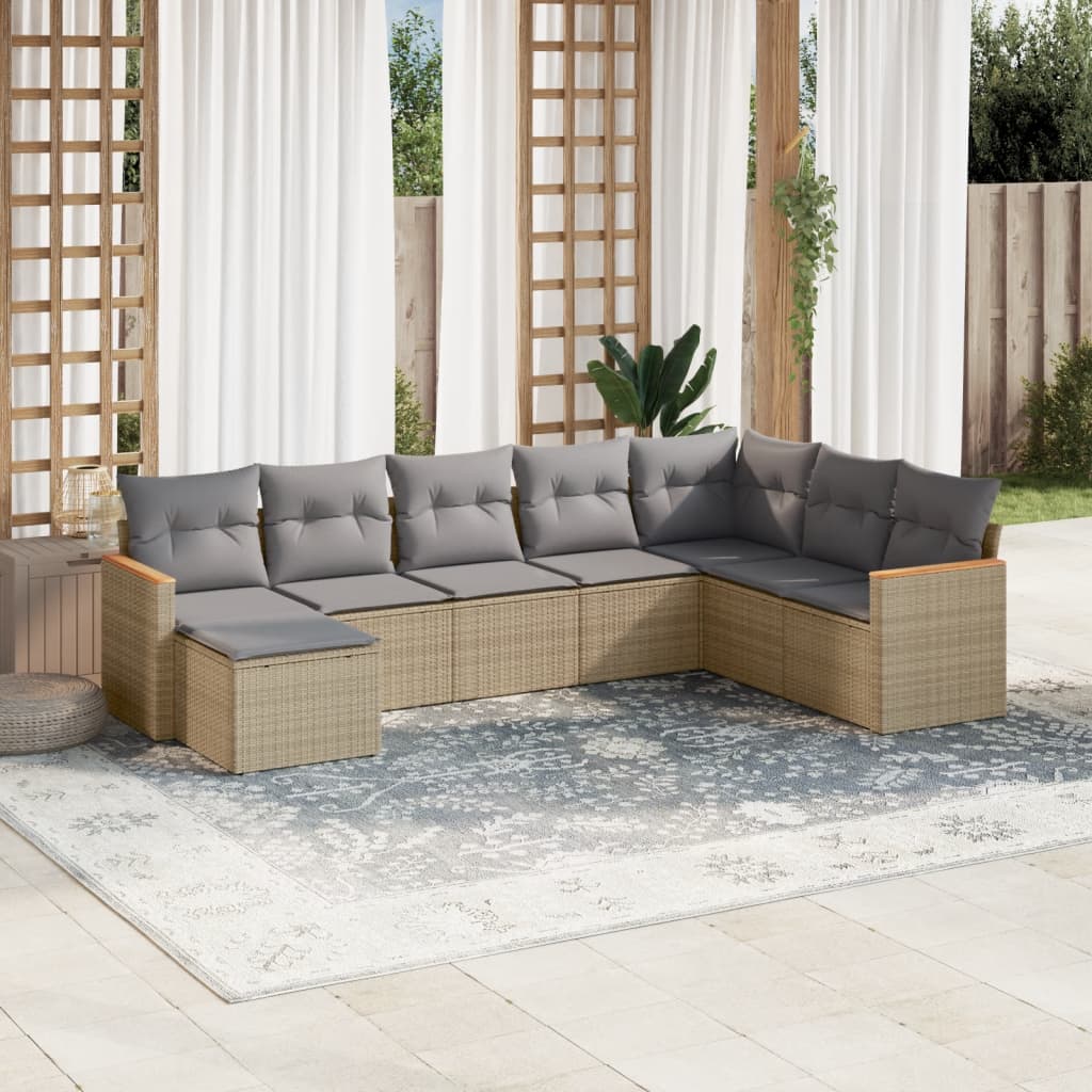 8-delige Loungeset met kussens poly rattan gemengd beige is nu te koop bij PeponiXL, paradijselijk wonen!