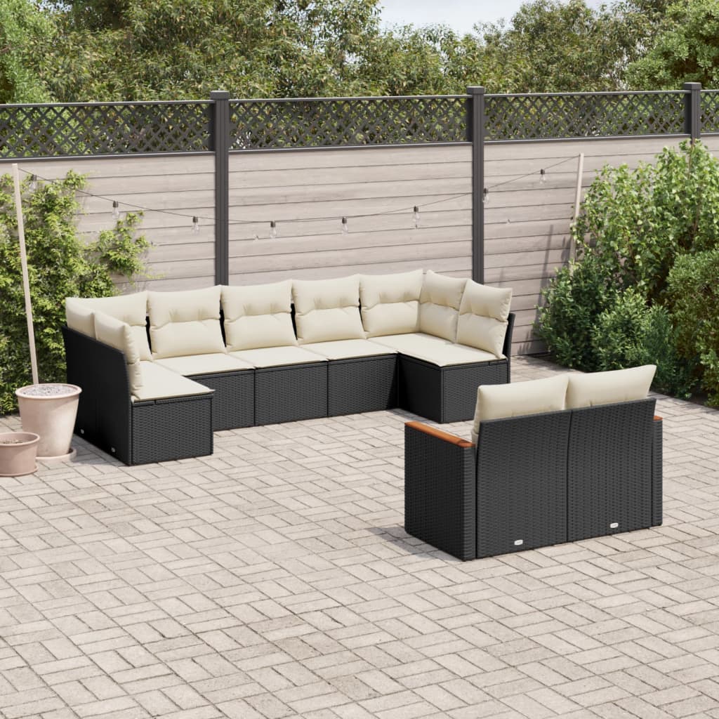 9-delige Loungeset met kussens poly rattan zwart is nu te koop bij PeponiXL, paradijselijk wonen!