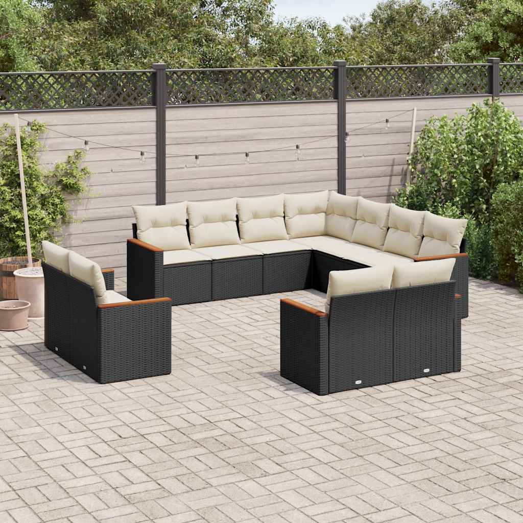 11-delige Loungeset met kussens poly rattan zwart is nu te koop bij PeponiXL, paradijselijk wonen!