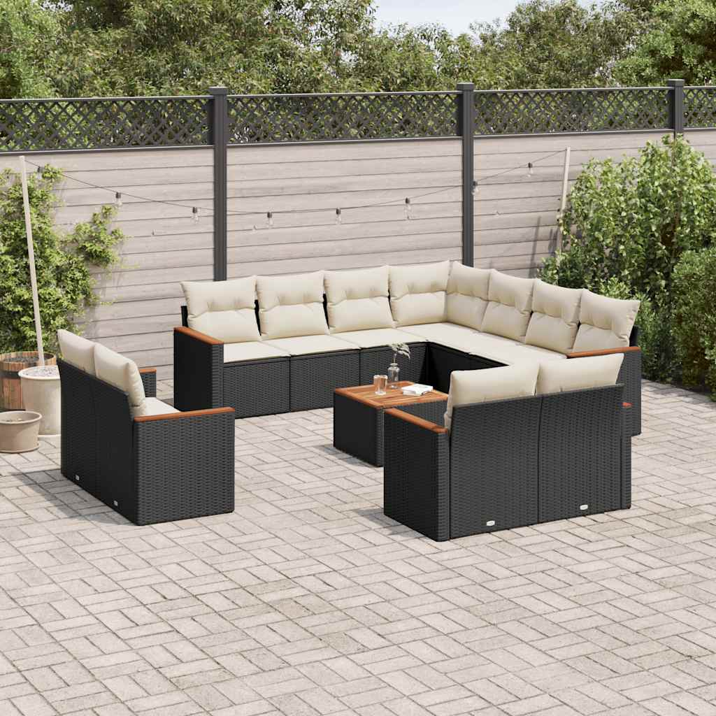 12-delige Loungeset met kussens poly rattan zwart is nu te koop bij PeponiXL, paradijselijk wonen!