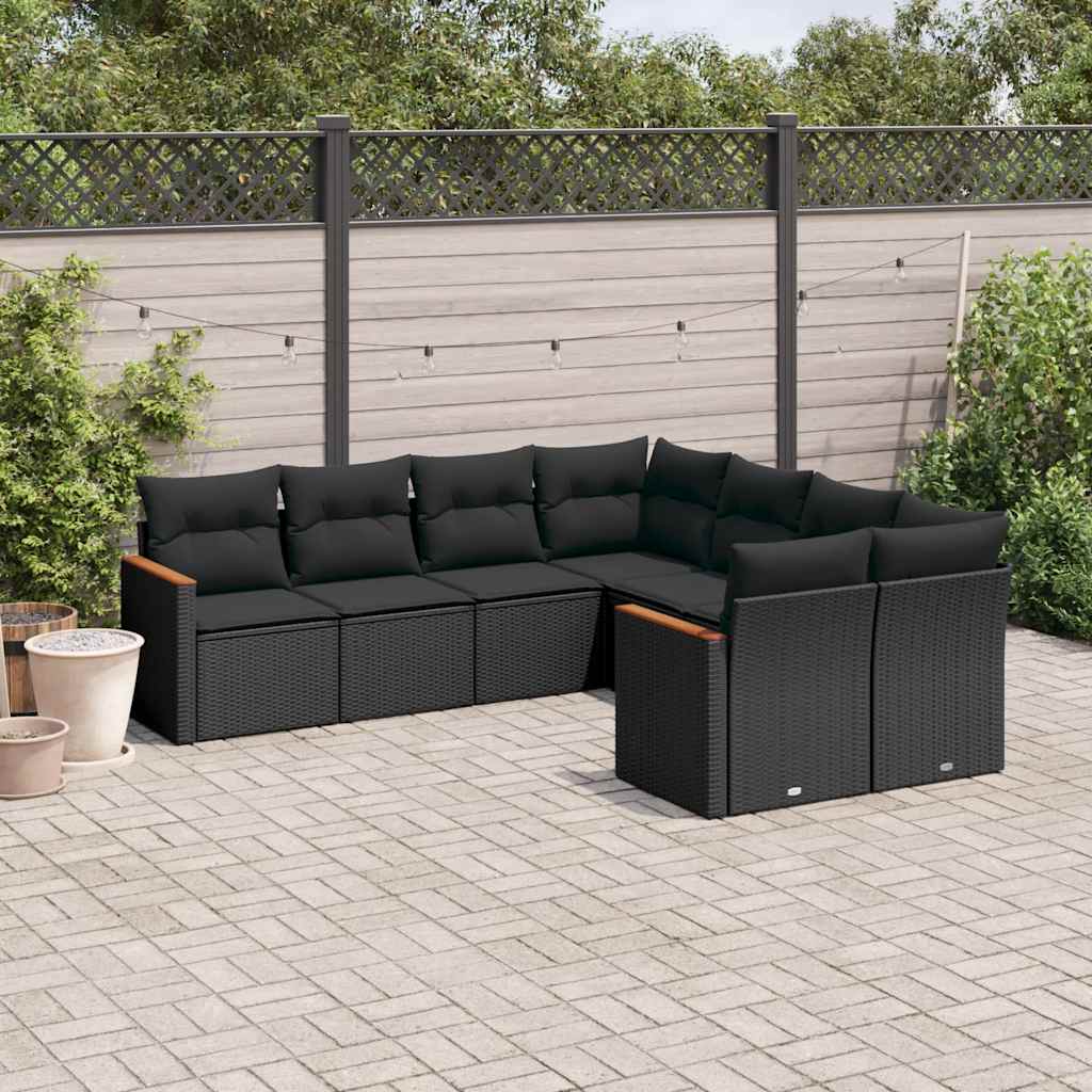 8-delige Loungeset met kussens poly rattan zwart is nu te koop bij PeponiXL, paradijselijk wonen!
