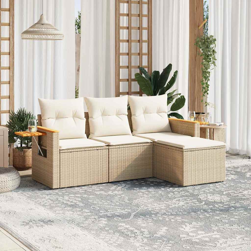 4-delige Loungeset met kussens poly rattan beige is nu te koop bij PeponiXL, paradijselijk wonen!