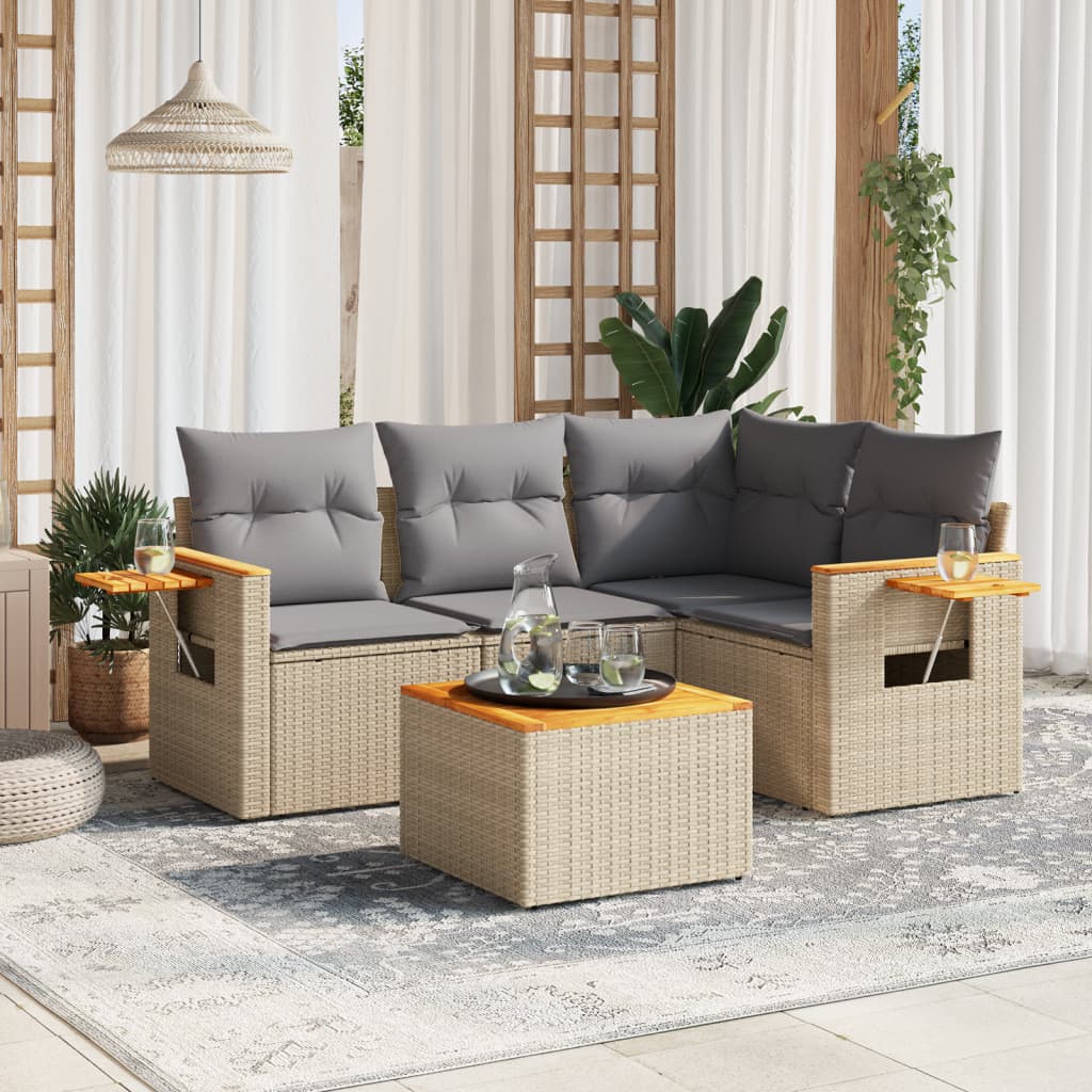 5-delige Loungeset met kussens poly rattan beige is nu te koop bij PeponiXL, paradijselijk wonen!