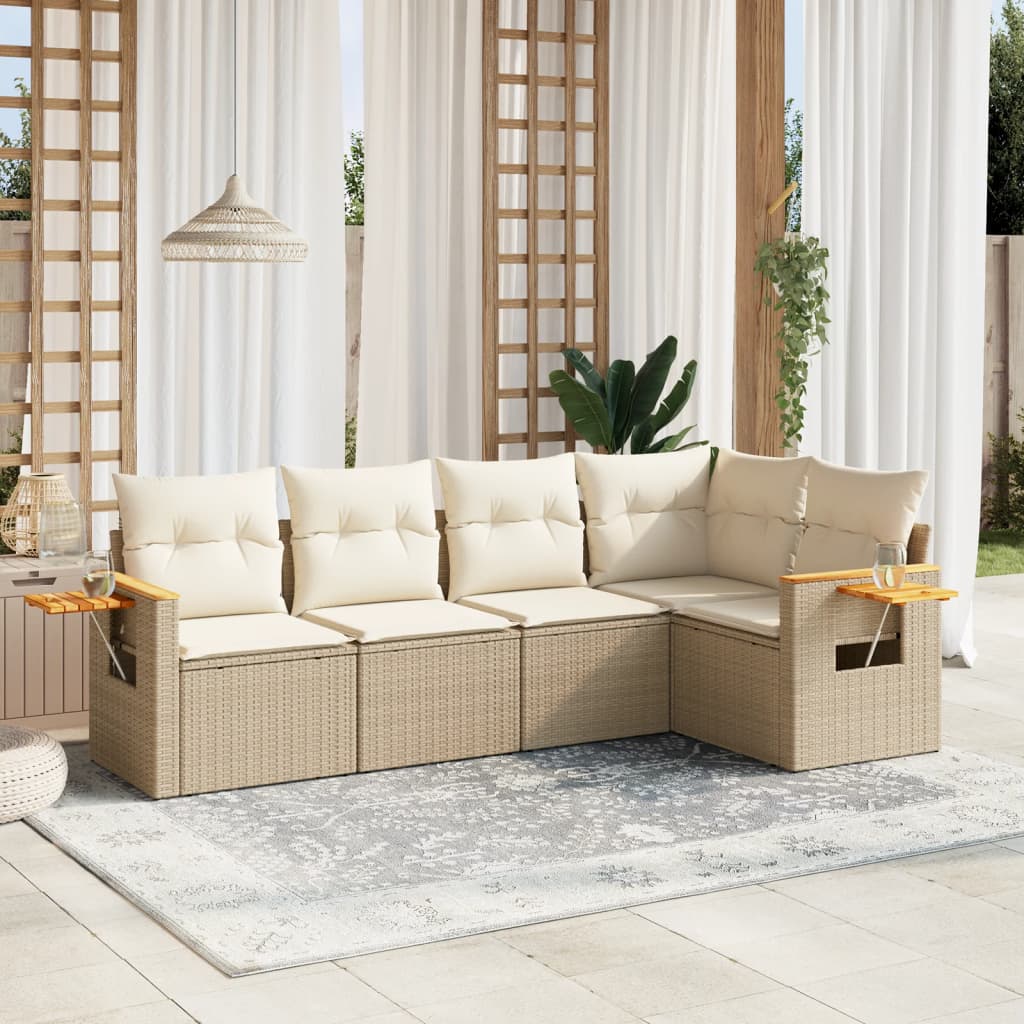 5-delige Loungeset met kussens poly rattan beige is nu te koop bij PeponiXL, paradijselijk wonen!