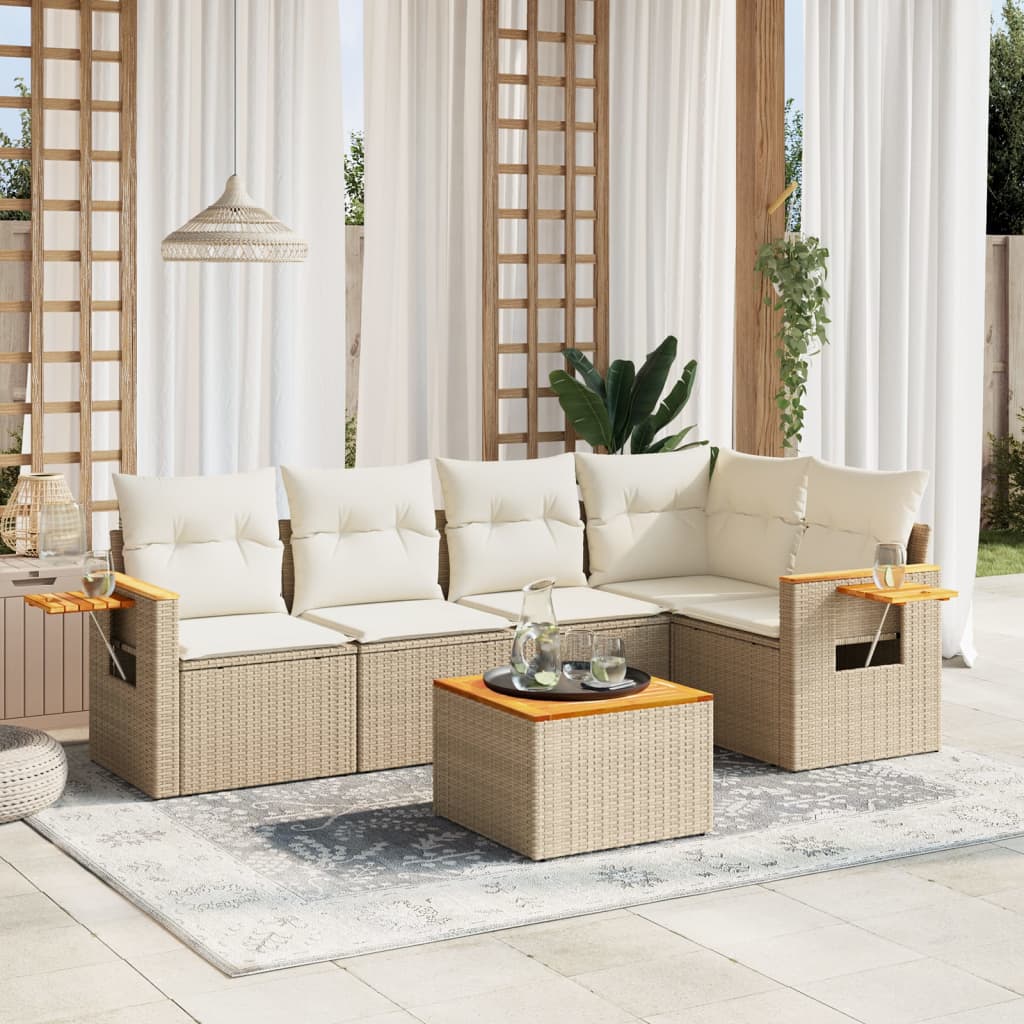 6-delige Loungeset met kussens poly rattan beige is nu te koop bij PeponiXL, paradijselijk wonen!