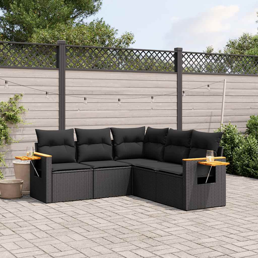 5-delige Loungeset met kussens poly rattan zwart is nu te koop bij PeponiXL, paradijselijk wonen!