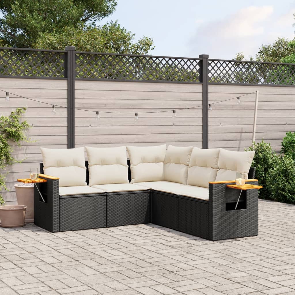 5-delige Loungeset met kussens poly rattan zwart is nu te koop bij PeponiXL, paradijselijk wonen!