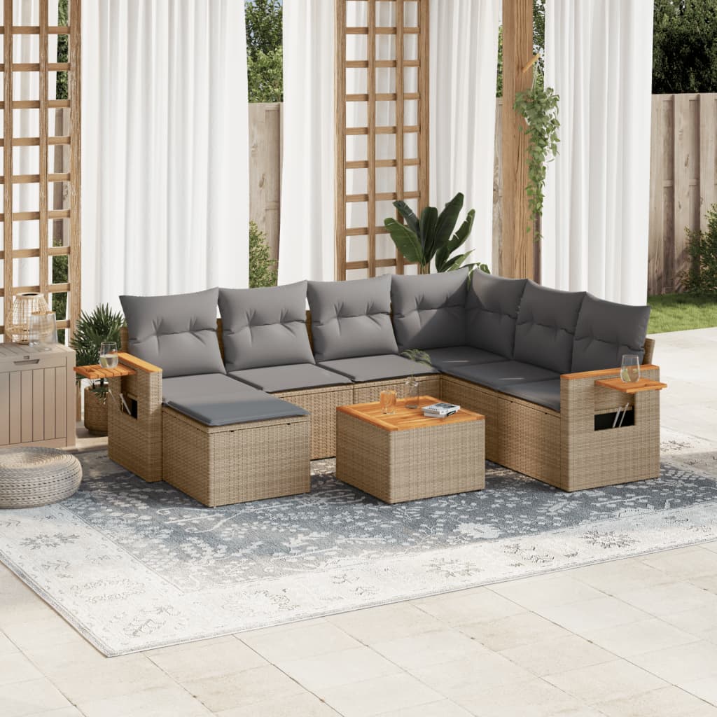 8-delige Loungeset met kussens poly rattan beige is nu te koop bij PeponiXL, paradijselijk wonen!