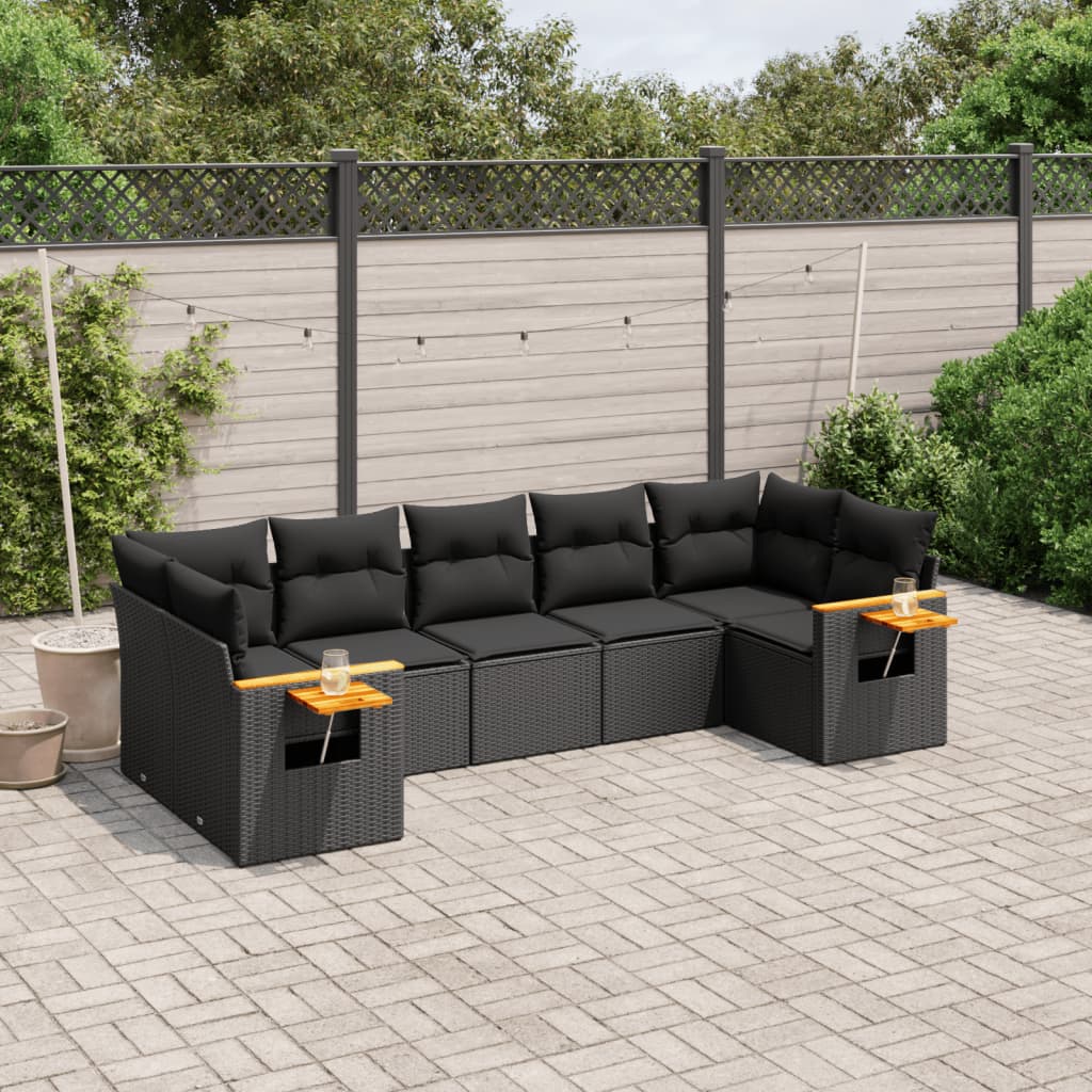 7-delige Loungeset met kussens poly rattan zwart is nu te koop bij PeponiXL, paradijselijk wonen!