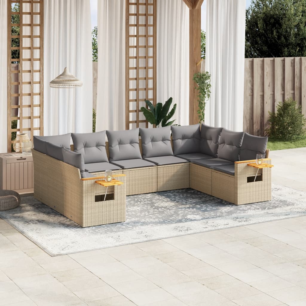 9-delige Loungeset met kussens poly rattan beige is nu te koop bij PeponiXL, paradijselijk wonen!