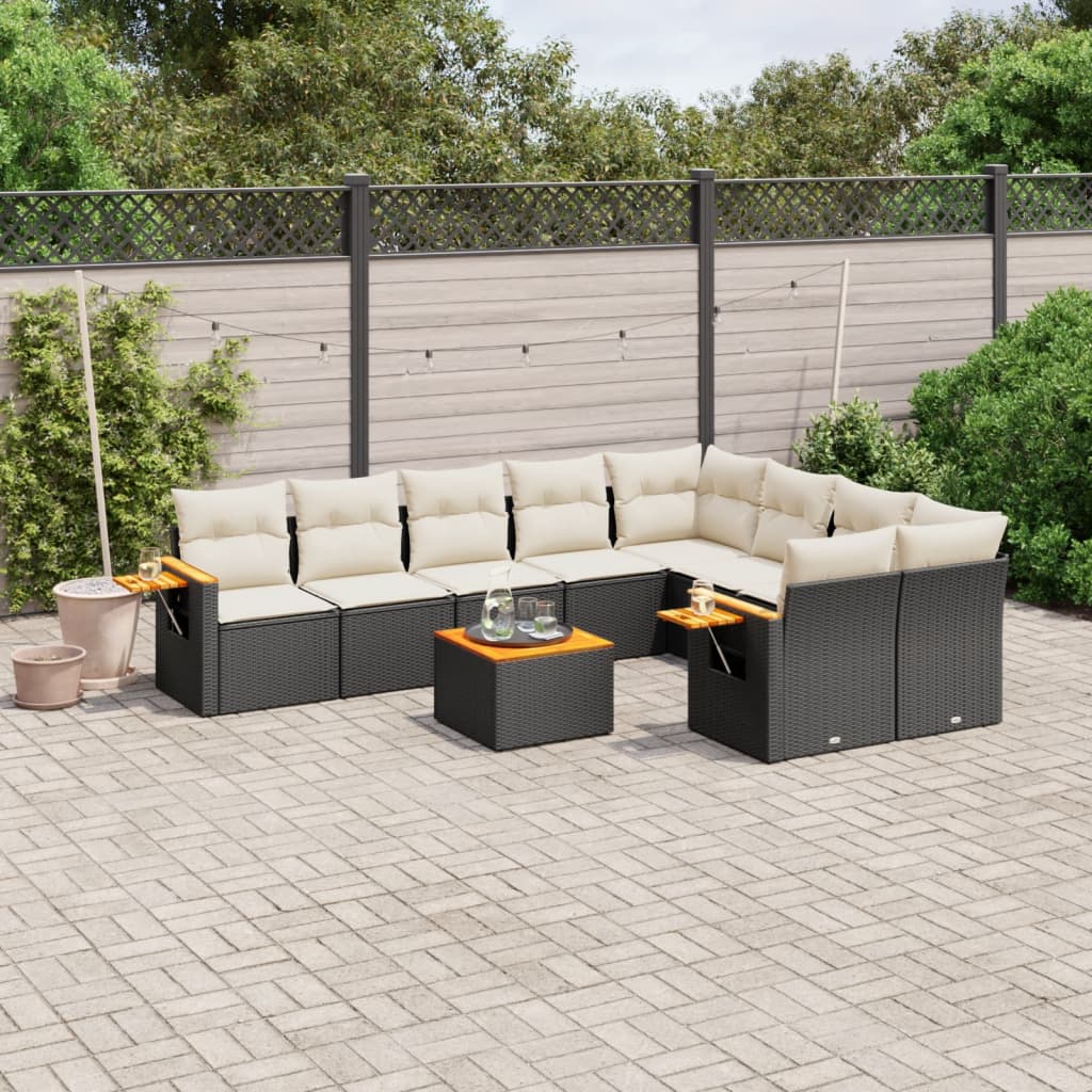 10-delige Loungeset met kussens poly rattan zwart is nu te koop bij PeponiXL, paradijselijk wonen!
