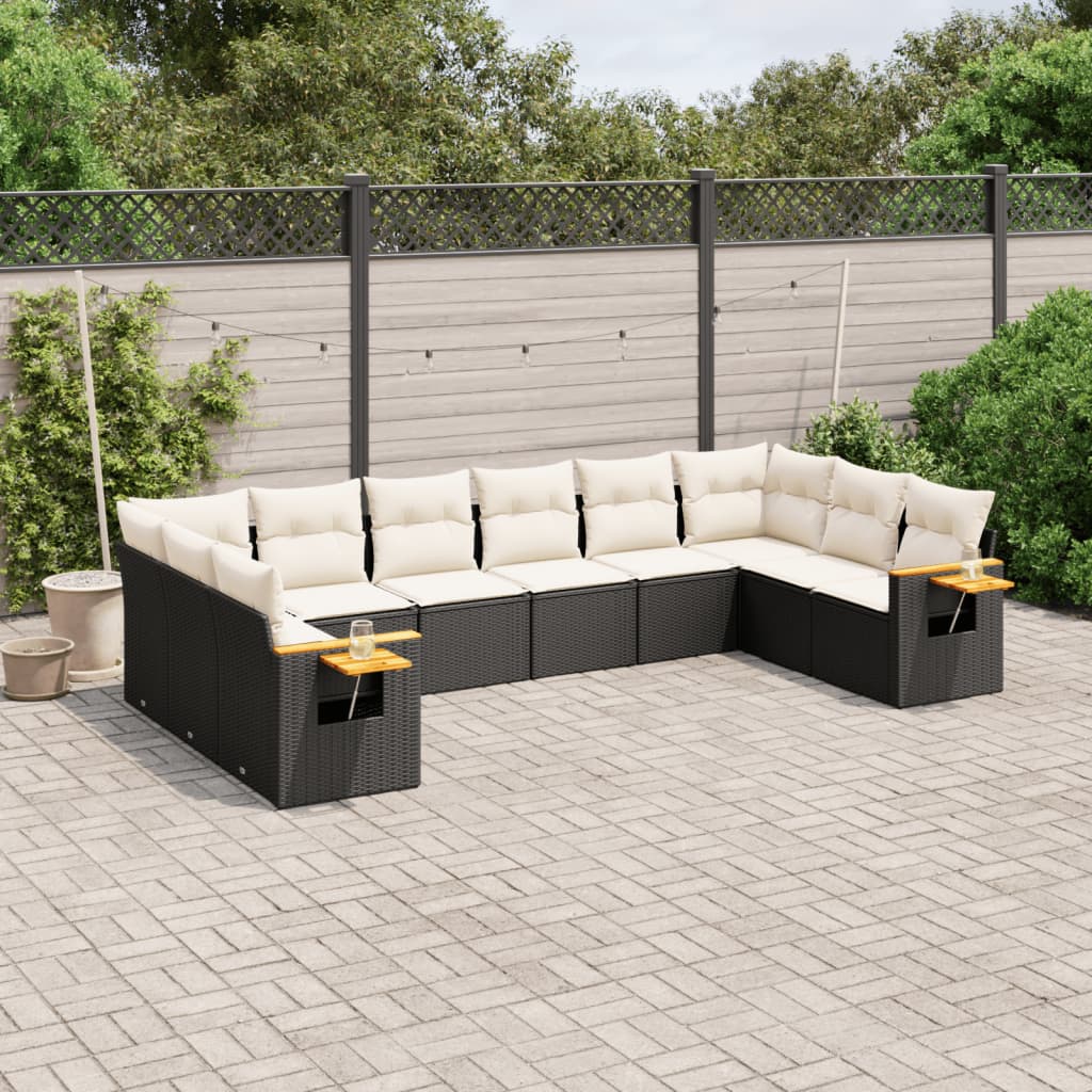 10-delige Loungeset met kussens poly rattan zwart is nu te koop bij PeponiXL, paradijselijk wonen!