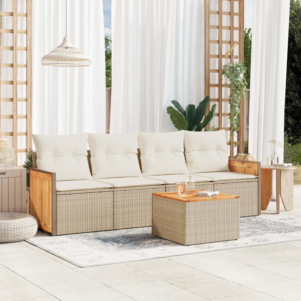 5-delige Loungeset met kussens poly rattan beige is nu te koop bij PeponiXL, paradijselijk wonen!