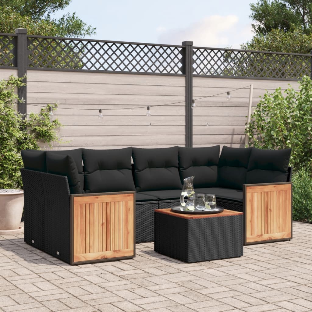 7-delige Loungeset met kussens poly rattan zwart is nu te koop bij PeponiXL, paradijselijk wonen!