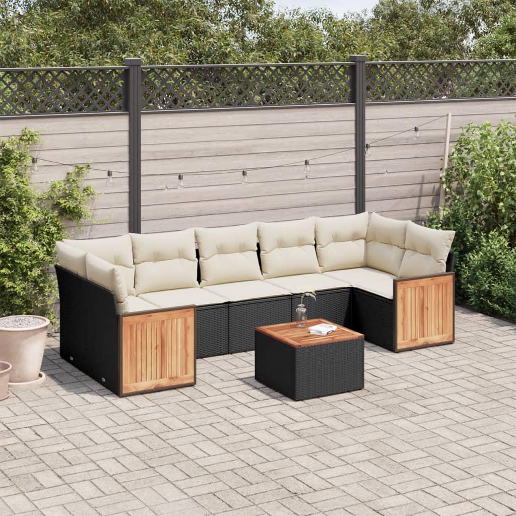 8-delige Loungeset met kussens poly rattan zwart is nu te koop bij PeponiXL, paradijselijk wonen!