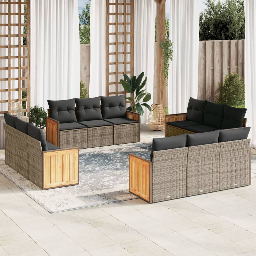 12-delige Loungeset met kussens poly rattan grijs is nu te koop bij PeponiXL, paradijselijk wonen!