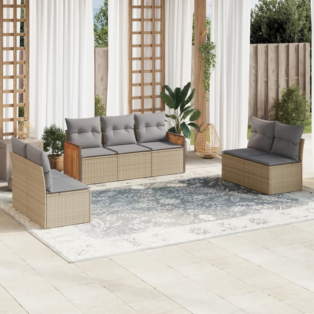 7-delige Loungeset met kussens poly rattan beige is nu te koop bij PeponiXL, paradijselijk wonen!
