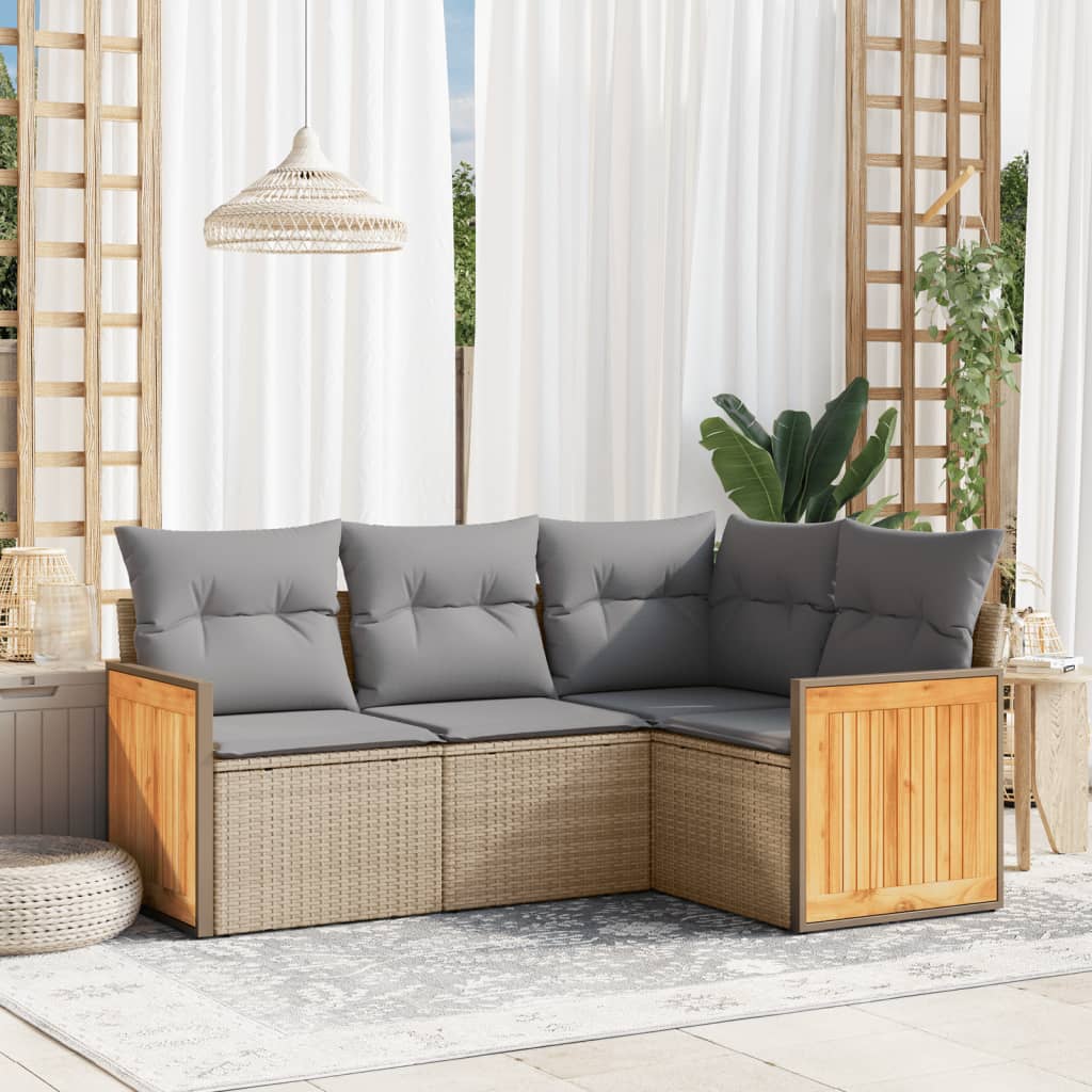 4-delige Loungeset met kussens poly rattan beige is nu te koop bij PeponiXL, paradijselijk wonen!
