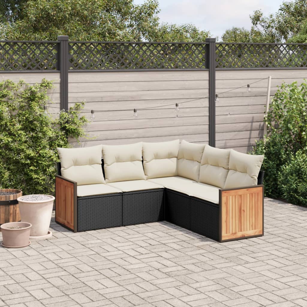 5-delige Loungeset met kussens poly rattan zwart is nu te koop bij PeponiXL, paradijselijk wonen!