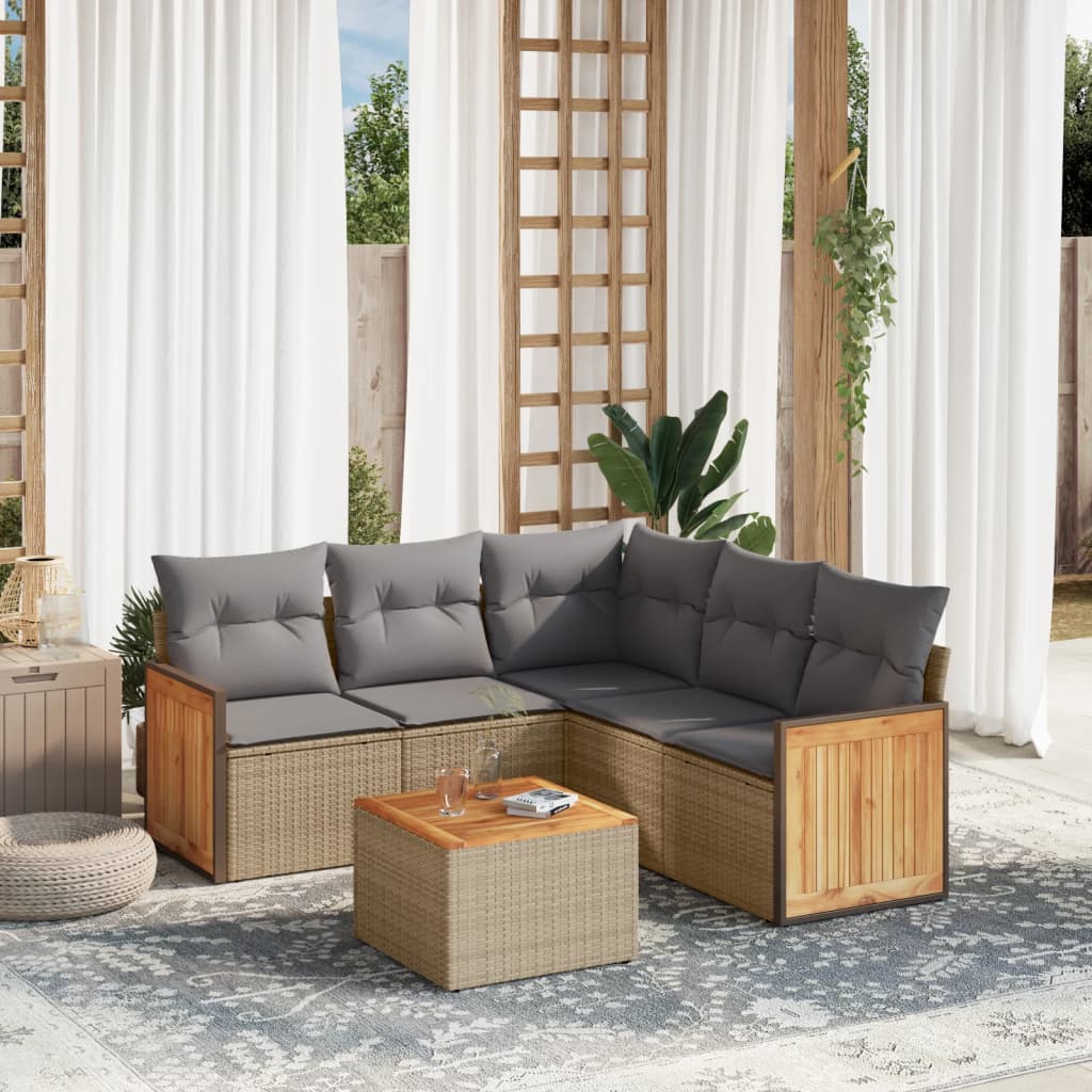 6-delige Loungeset met kussens poly rattan beige is nu te koop bij PeponiXL, paradijselijk wonen!