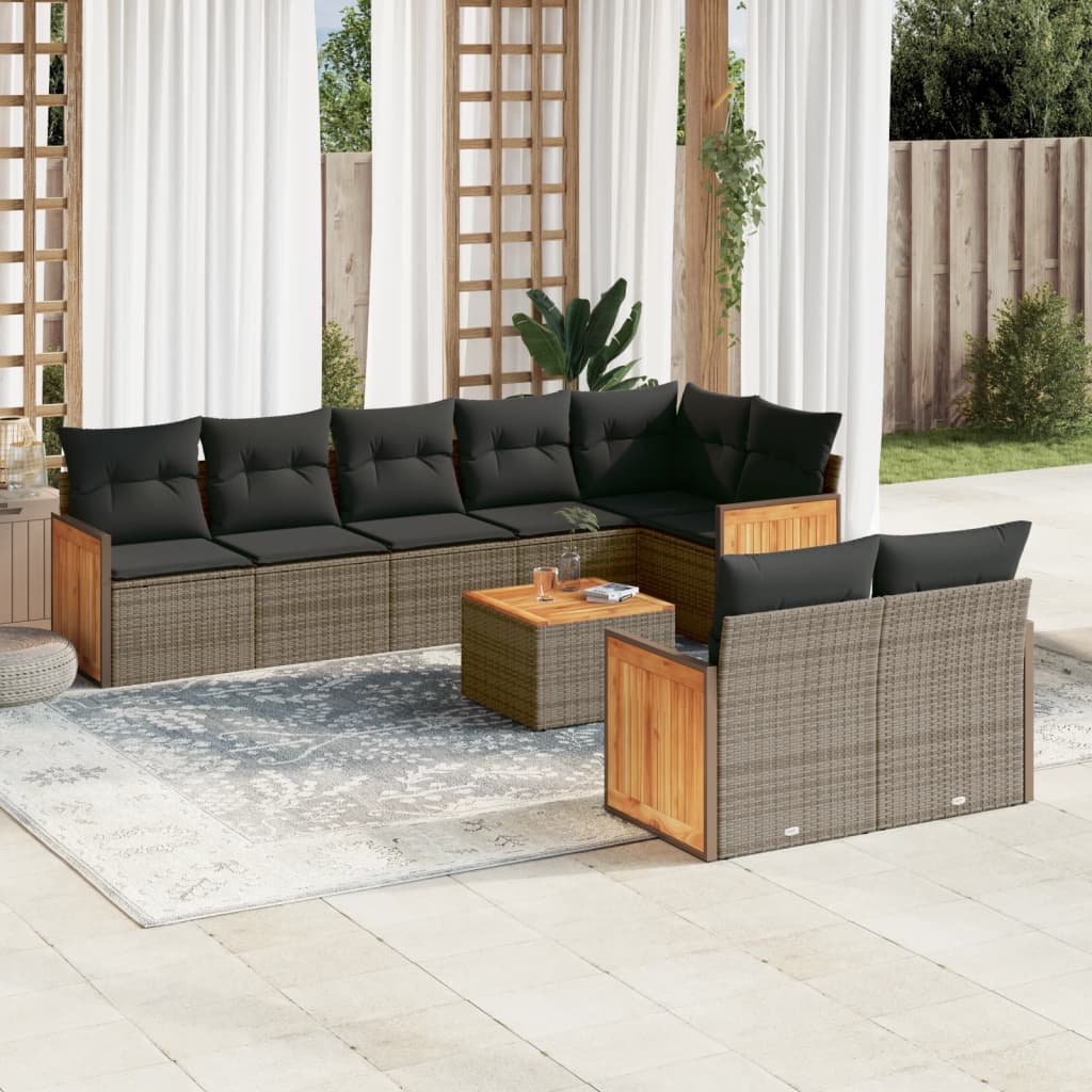 9-delige Loungeset met kussens poly rattan grijs is nu te koop bij PeponiXL, paradijselijk wonen!