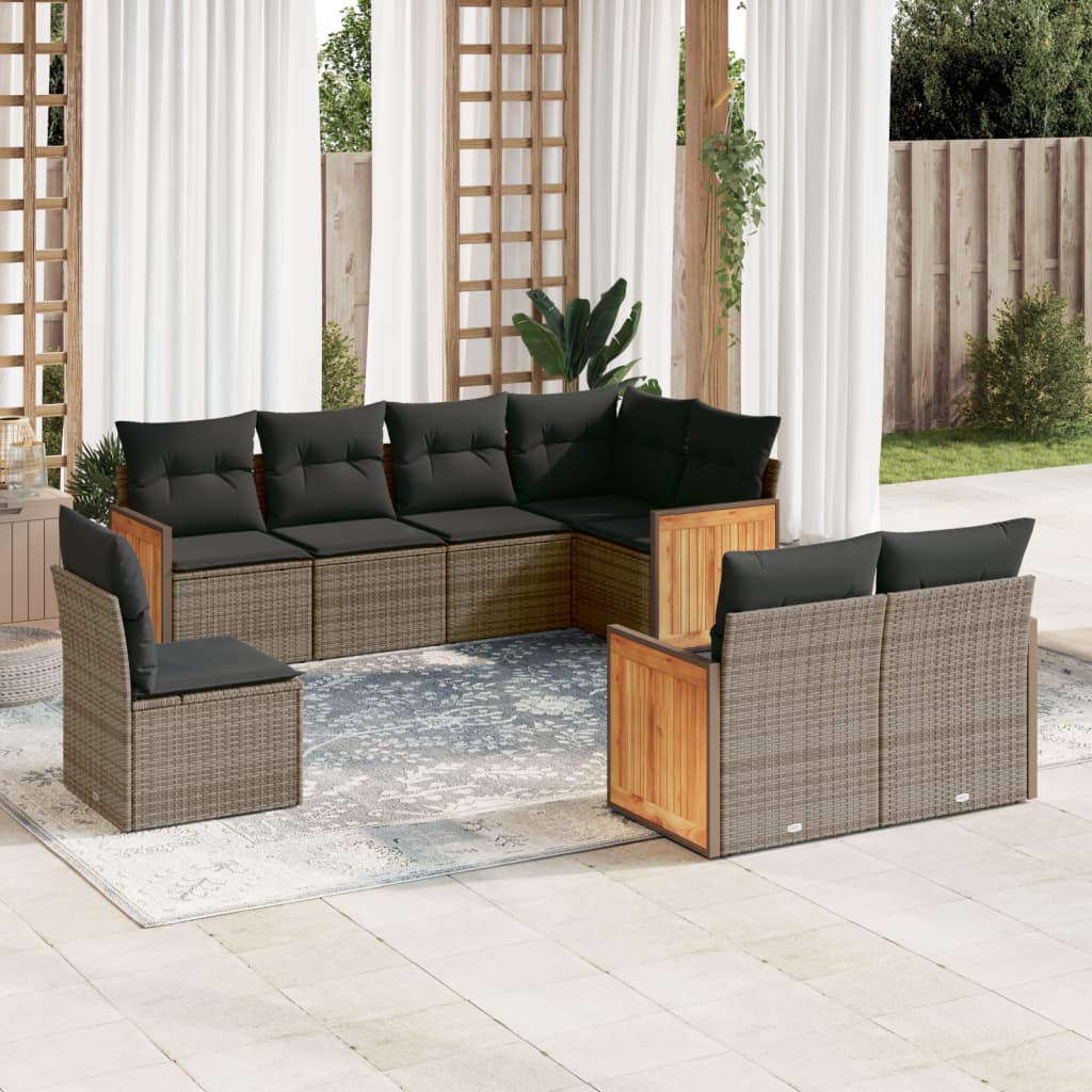 8-delige Loungeset met kussens poly rattan grijs is nu te koop bij PeponiXL, paradijselijk wonen!